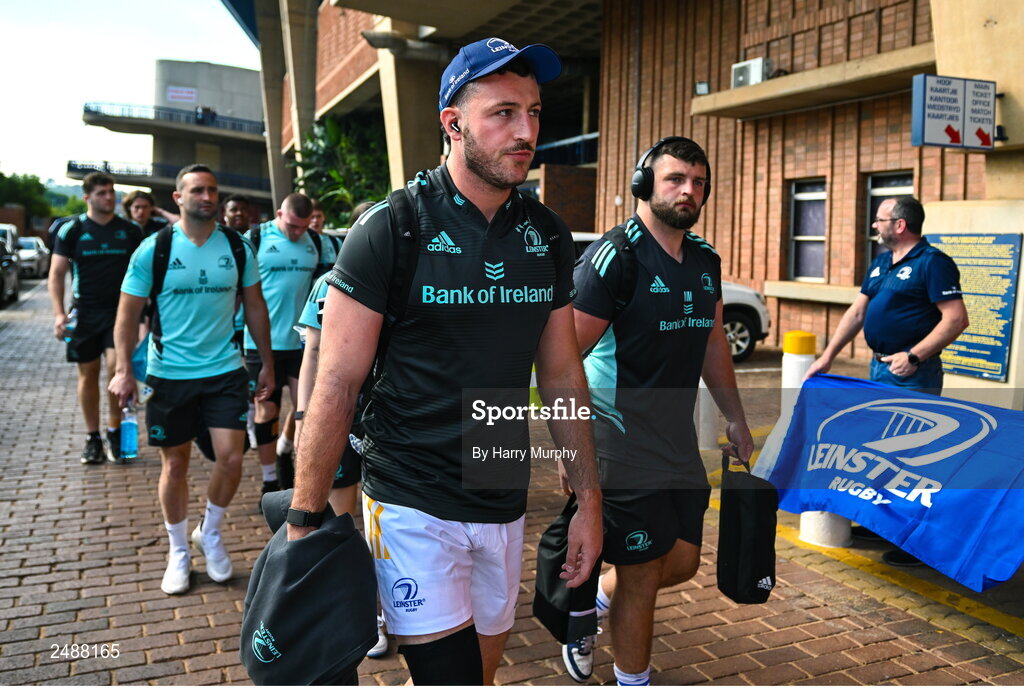 22 April 2023; Will Connors of Leinster arrives before the United Rugby Championship match between Vodacom Bulls and Leinster at Loftus Versfeld Stadium in Pretoria, South Africa. Photo by Harry Murphy/Sportsfile