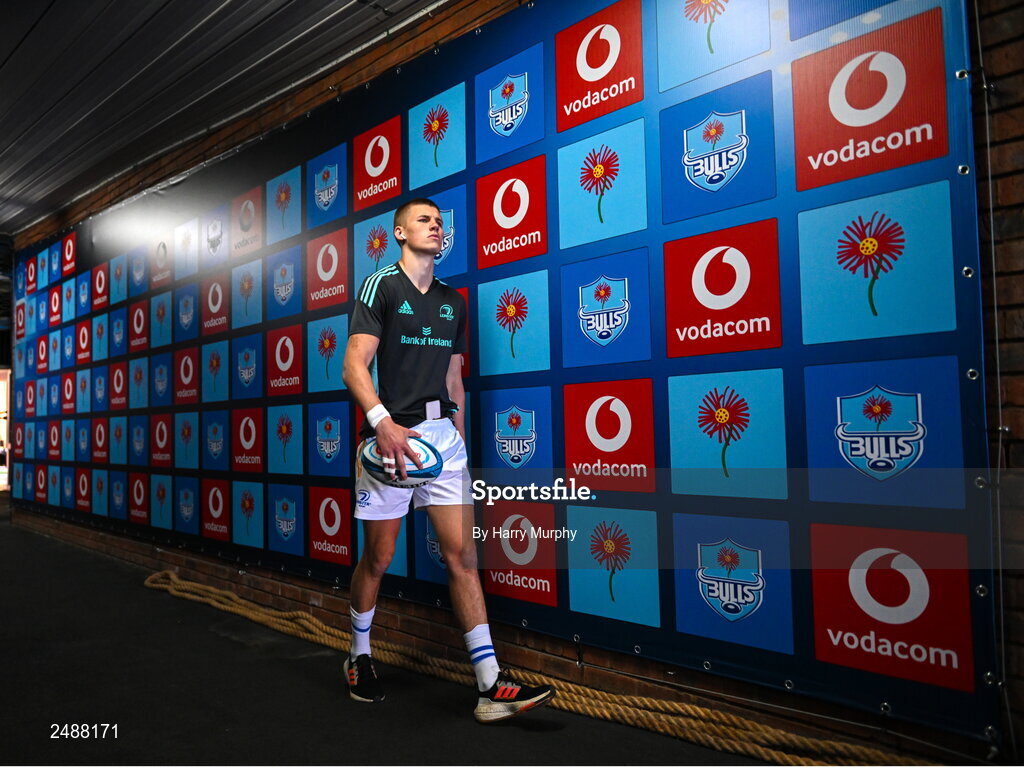 22 April 2023; Sam Prendergast of Leinster before the United Rugby Championship match between Vodacom Bulls and Leinster at Loftus Versfeld Stadium in Pretoria, South Africa. Photo by Harry Murphy/Sportsfile