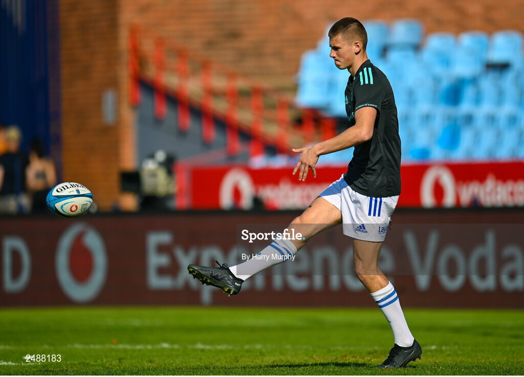 22 April 2023; Sam Prendergast of Leinster warms up before the United Rugby Championship match between Vodacom Bulls and Leinster at Loftus Versfeld Stadium in Pretoria, South Africa. Photo by Harry Murphy/Sportsfile