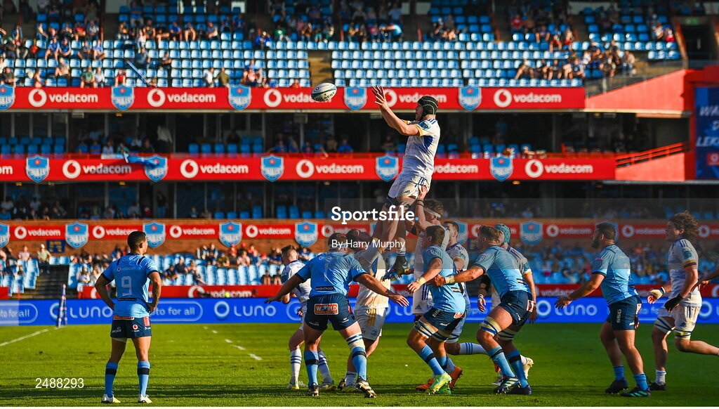 22 April 2023; James Culhane of Leinster takes possession in a lineout during the United Rugby Championship match between Vodacom Bulls and Leinster at Loftus Versfeld Stadium in Pretoria, South Africa. Photo by Harry Murphy/Sportsfile