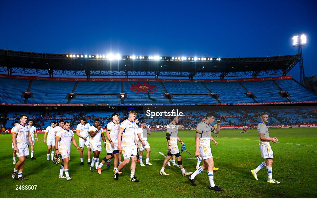 22 April 2023; Leinster players after their side's defeat in the United Rugby Championship match between Vodacom Bulls and Leinster at Loftus Versfeld Stadium in Pretoria, South Africa. Photo by Harry Murphy/Sportsfile