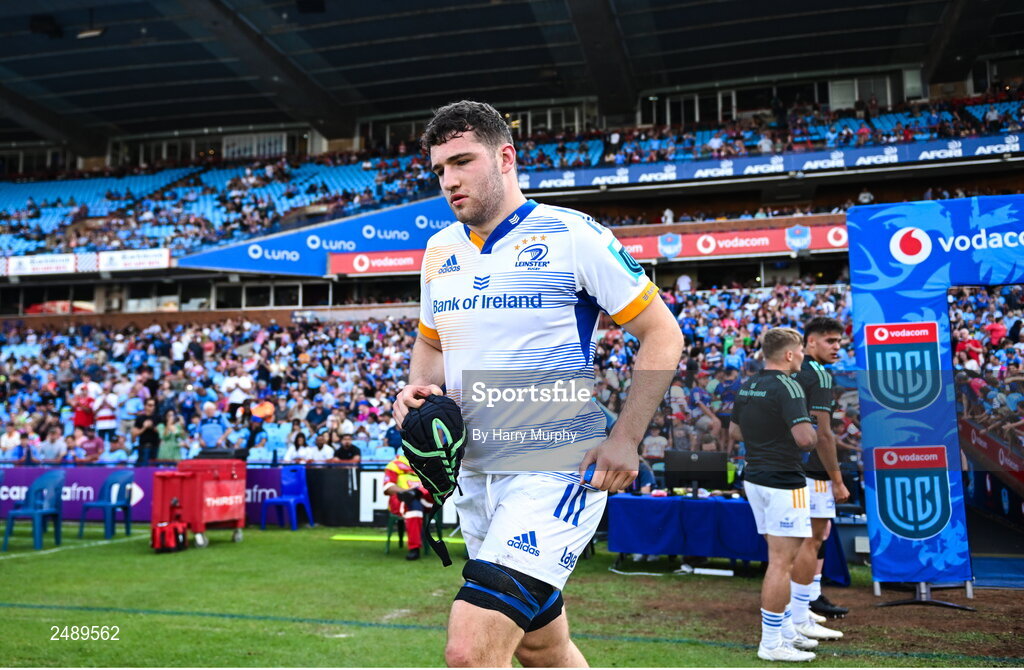 22 April 2023; James Culhane of Leinster runs out before the United Rugby Championship match between Vodacom Bulls and Leinster at Loftus Versfeld Stadium in Pretoria, South Africa. Photo by Harry Murphy/Sportsfile