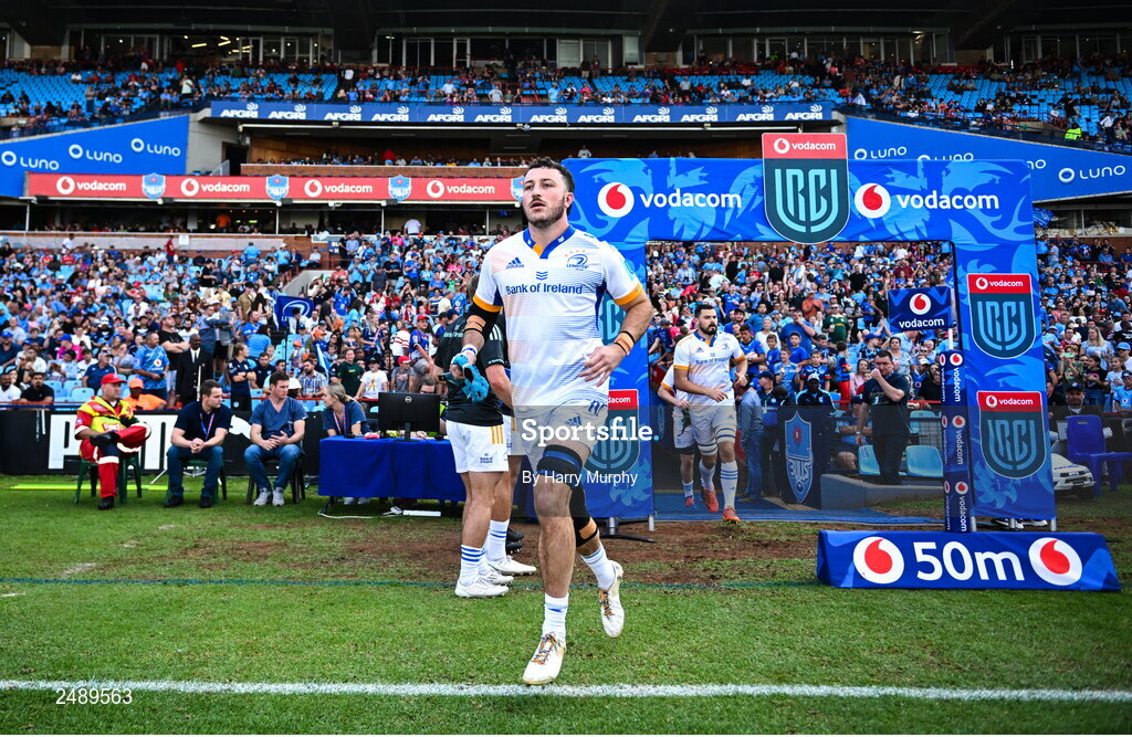 22 April 2023; Will Connors of Leinster runs out before the United Rugby Championship match between Vodacom Bulls and Leinster at Loftus Versfeld Stadium in Pretoria, South Africa. Photo by Harry Murphy/Sportsfile