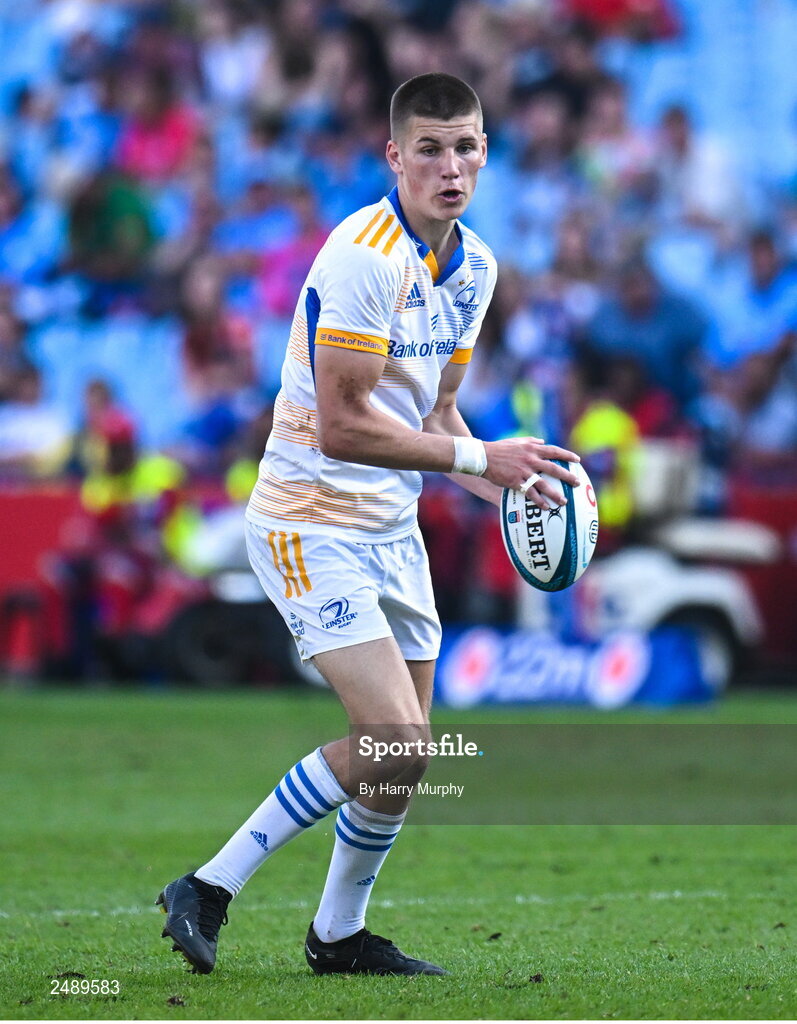 22 April 2023; Sam Prendergast of Leinster during the United Rugby Championship match between Vodacom Bulls and Leinster at Loftus Versfeld Stadium in Pretoria, South Africa. Photo by Harry Murphy/Sportsfile