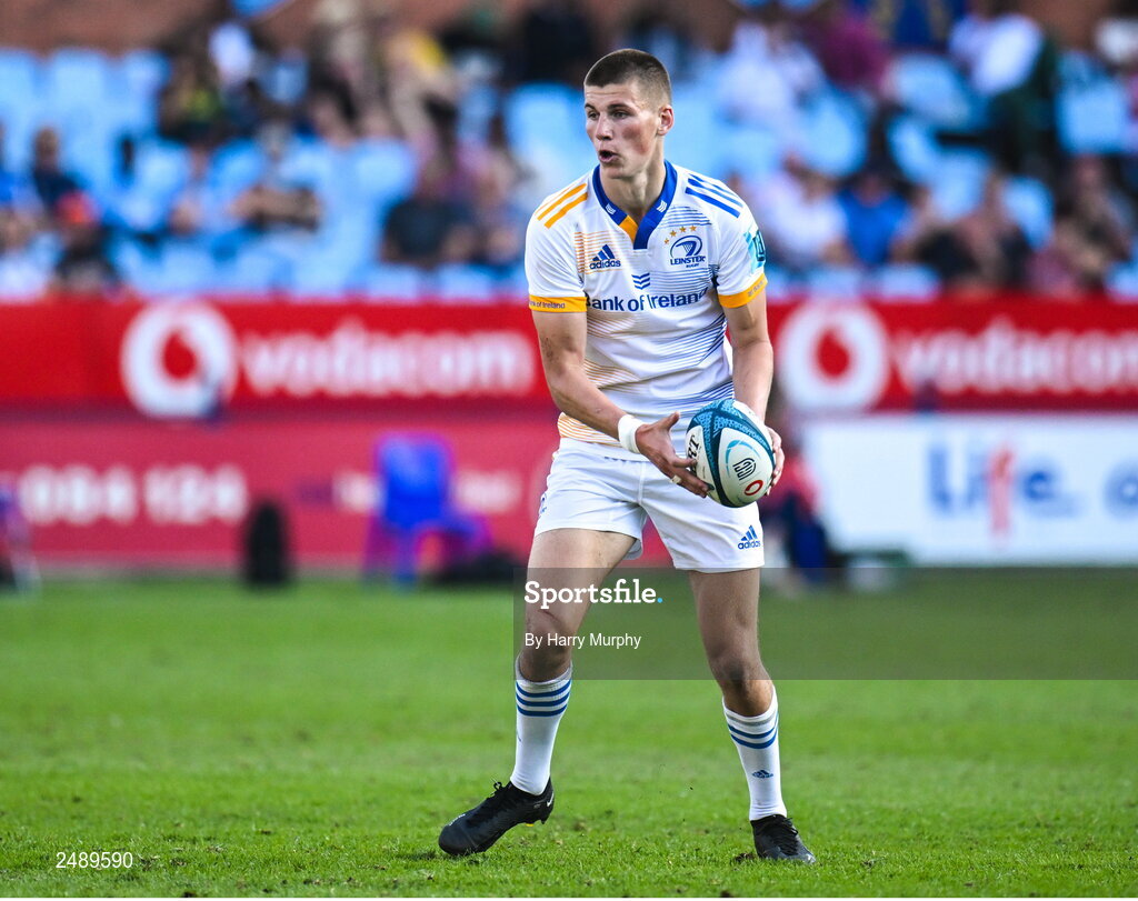 22 April 2023; Sam Prendergast of Leinster during the United Rugby Championship match between Vodacom Bulls and Leinster at Loftus Versfeld Stadium in Pretoria, South Africa. Photo by Harry Murphy/Sportsfile