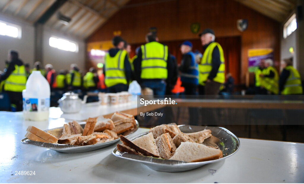 23 April 2023; Sandwiches during a stewards briefing before the Connacht GAA Football Senior Championship Semi-Final match between Roscommon and Galway at Dr Hyde Park in Roscommon. Photo by Seb Daly/Sportsfile