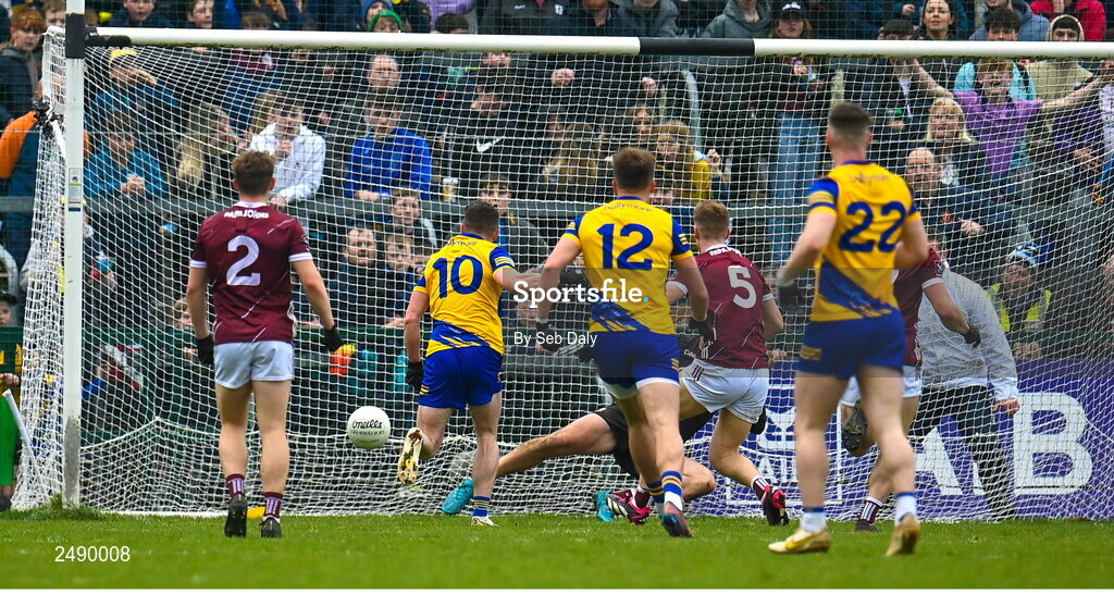23 April 2023; Ciaráin Murtagh of Roscommon, 10, scores his side's first goal during the Connacht GAA Football Senior Championship Semi-Final match between Roscommon and Galway at Dr Hyde Park in Roscommon. Photo by Seb Daly/Sportsfile