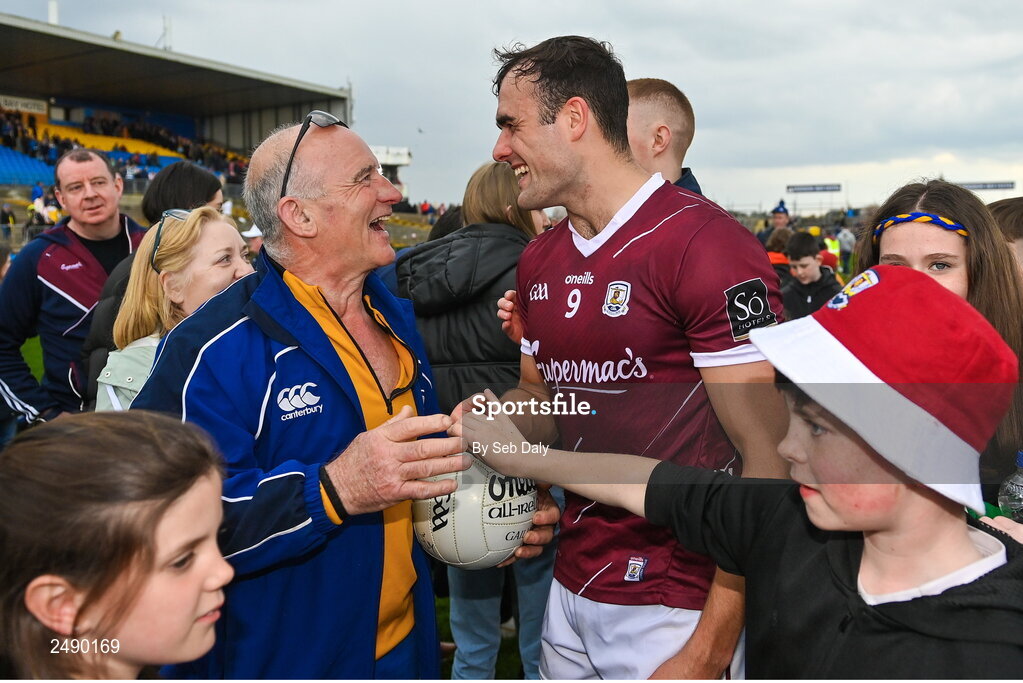 23 April 2023; John Maher of Galway with supporters after their side's victory in the Connacht GAA Football Senior Championship Semi-Final match between Roscommon and Galway at Dr Hyde Park in Roscommon. Photo by Seb Daly/Sportsfile