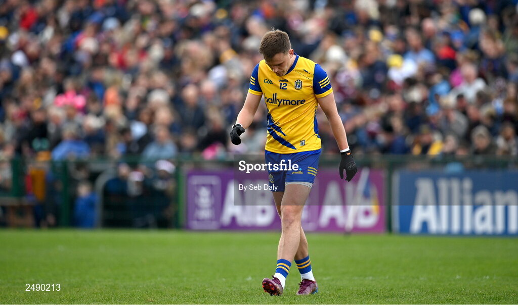 23 April 2023; Enda Smith of Roscommon leaves the pitch at half-time of the Connacht GAA Football Senior Championship Semi-Final match between Roscommon and Galway at Dr Hyde Park in Roscommon. Photo by Seb Daly/Sportsfile