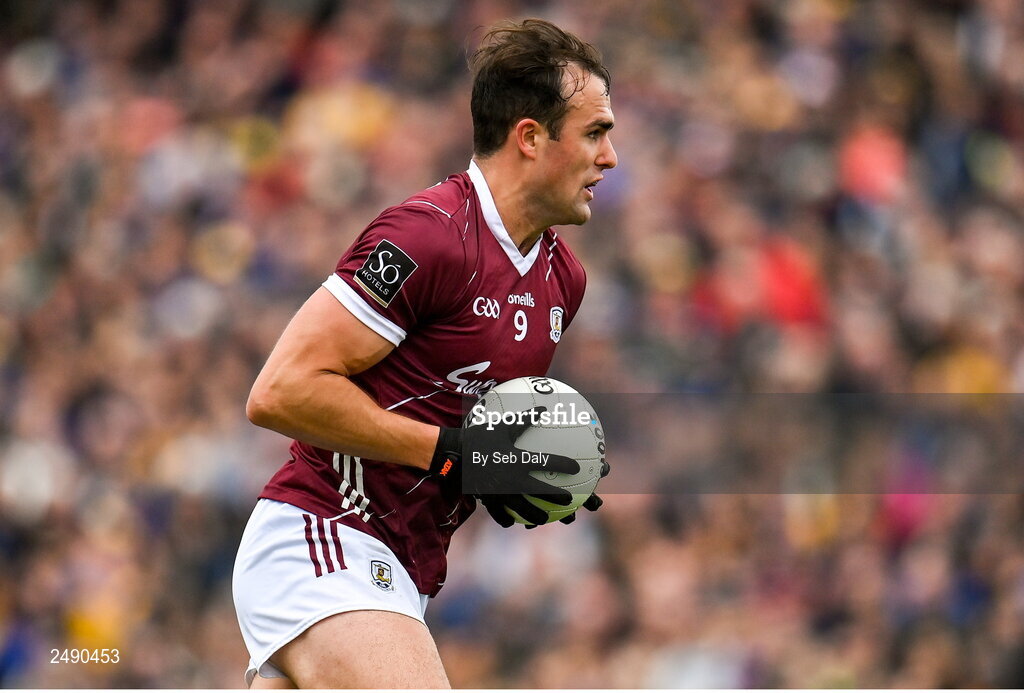 23 April 2023; John Maher of Galway during the Connacht GAA Football Senior Championship Semi-Final match between Roscommon and Galway at Dr Hyde Park in Roscommon. Photo by Seb Daly/Sportsfile