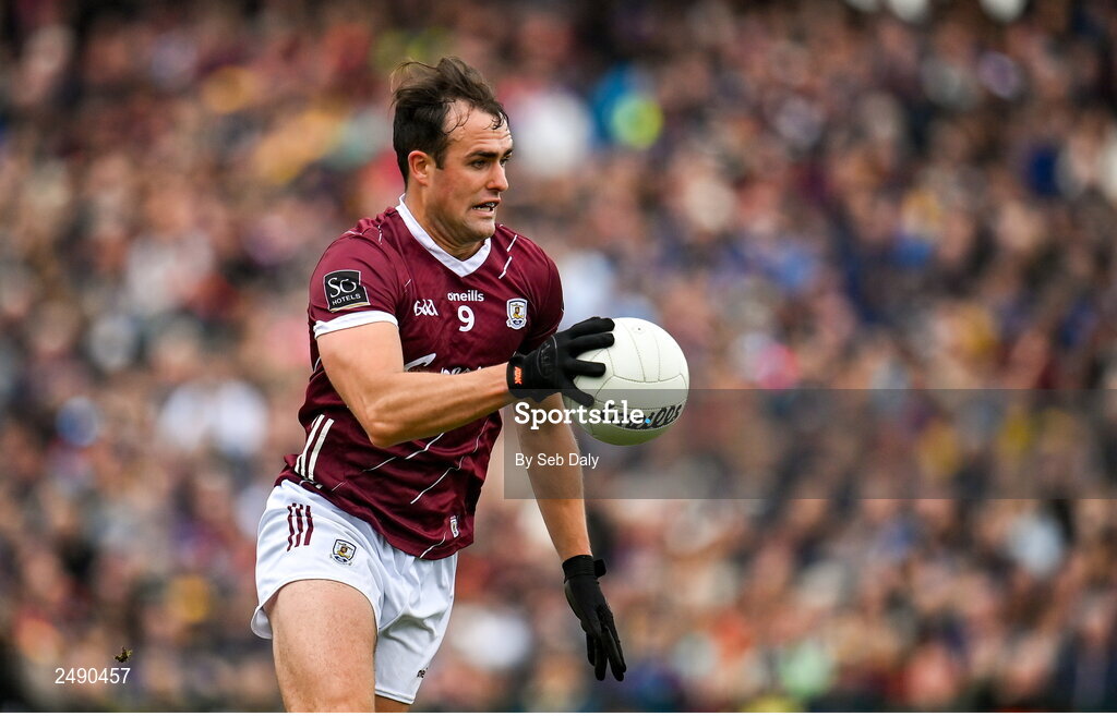 23 April 2023; John Maher of Galway during the Connacht GAA Football Senior Championship Semi-Final match between Roscommon and Galway at Dr Hyde Park in Roscommon. Photo by Seb Daly/Sportsfile