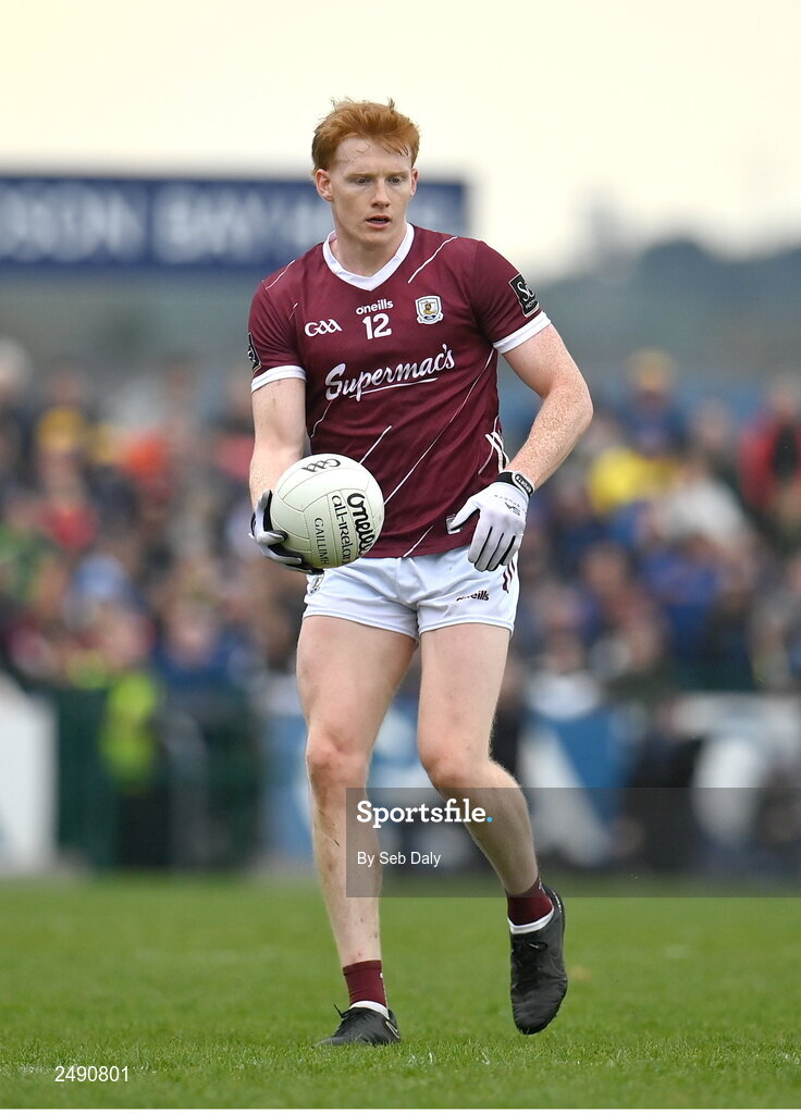 23 April 2023; Peter Cooke of Galway during the Connacht GAA Football Senior Championship Semi-Final match between Roscommon and Galway at Dr Hyde Park in Roscommon. Photo by Seb Daly/Sportsfile