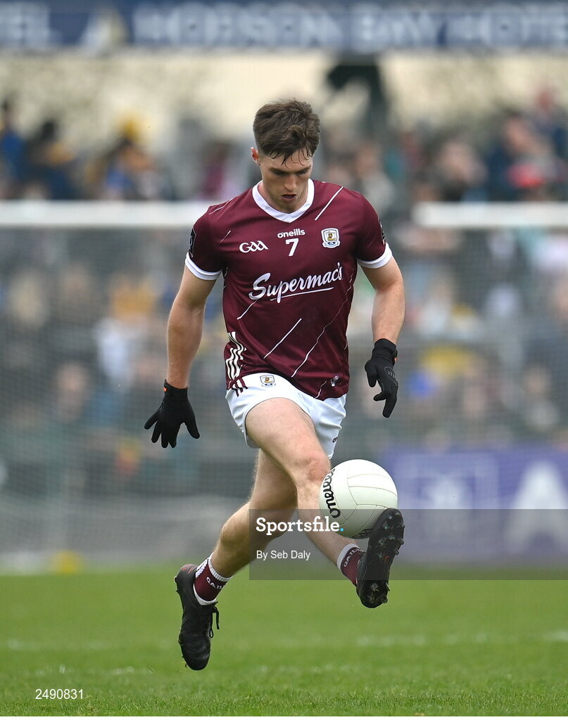 23 April 2023; Cathal Sweeney of Galway during the Connacht GAA Football Senior Championship Semi-Final match between Roscommon and Galway at Dr Hyde Park in Roscommon. Photo by Seb Daly/Sportsfile