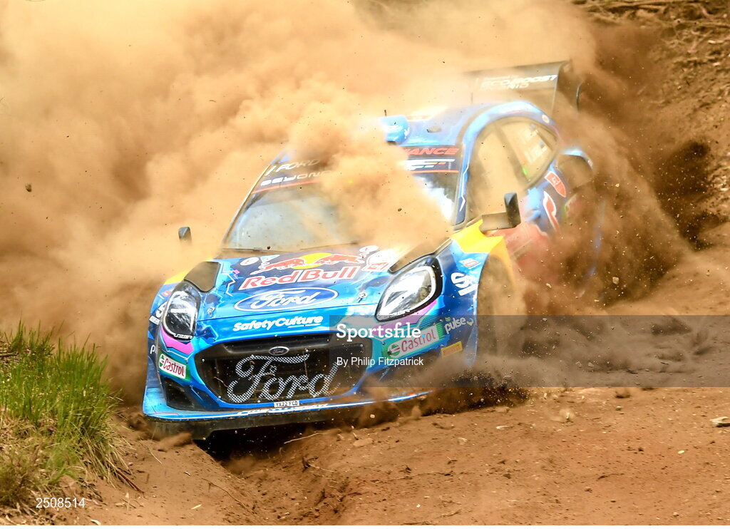 12 May 2023; Ott Tanak and Martin Jarveoja in their Ford Puma Rally 1 during day two of the FIA World Rally Championship in Porto, Portugal. Photo by Philip Fitzpatrick/Sportsfile