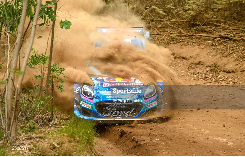 12 May 2023; Ott Tanak and Martin Jarveoja in their Ford Puma Rally 1 during day two of the FIA World Rally Championship in Porto, Portugal. Photo by Philip Fitzpatrick/Sportsfile