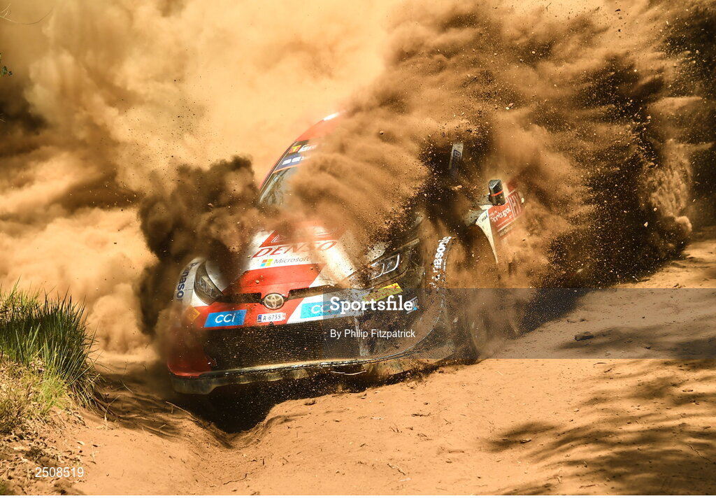 12 May 2023; Kalle Rovanpera and Jonne Halttunen in their Toyota GR Yaris Rally 1 during day two of the FIA World Rally Championship in Porto, Portugal. Photo by Philip Fitzpatrick/Sportsfile