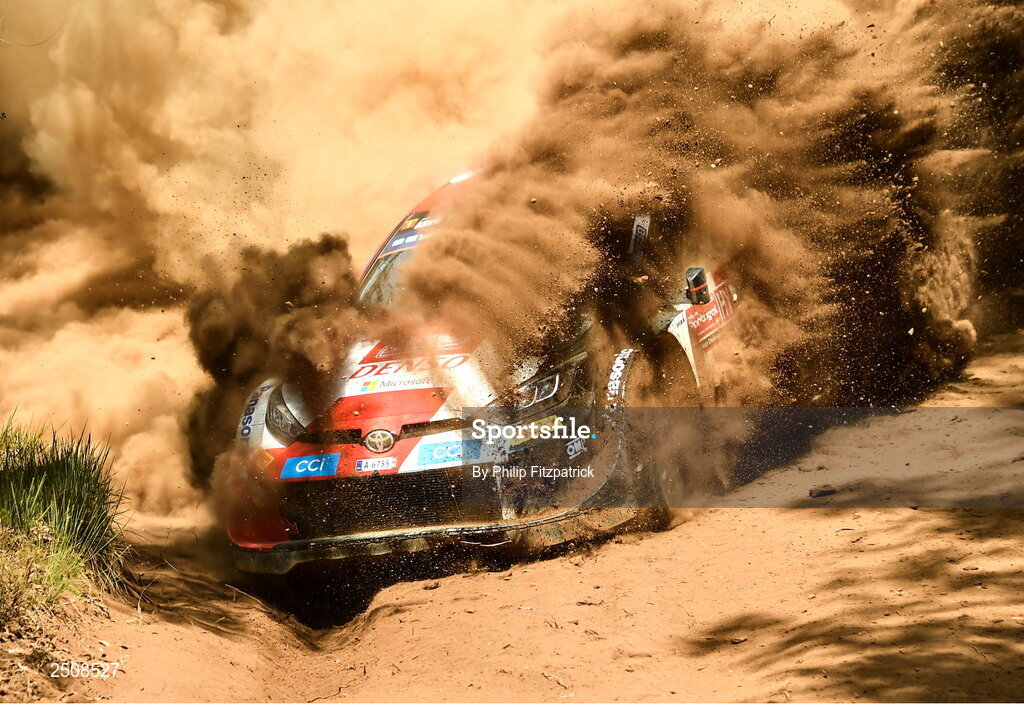 12 May 2023; Kalle Rovanpera and Jonne Halttunen in their Toyota GR Yaris Rally 1 during day two of the Vodafone FIA World Rally Championship in Porto, Portugal. Photo by Philip Fitzpatrick/Sportsfile
