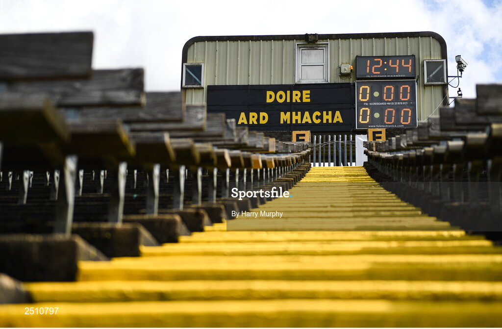 14 May 2023; A general view of the scoreboard before the Ulster GAA Football Senior Championship Final match between Armagh and Derry at St Tiernach’s Park in Clones, Monaghan. Photo by Harry Murphy/Sportsfile
