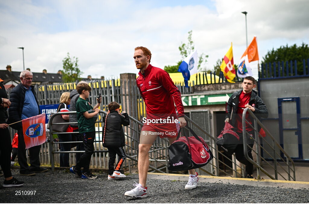 14 May 2023; Derry captain Conor Glass before the Ulster GAA Football Senior Championship Final match between Armagh and Derry at St Tiernach’s Park in Clones, Monaghan. Photo by Ramsey Cardy/Sportsfile