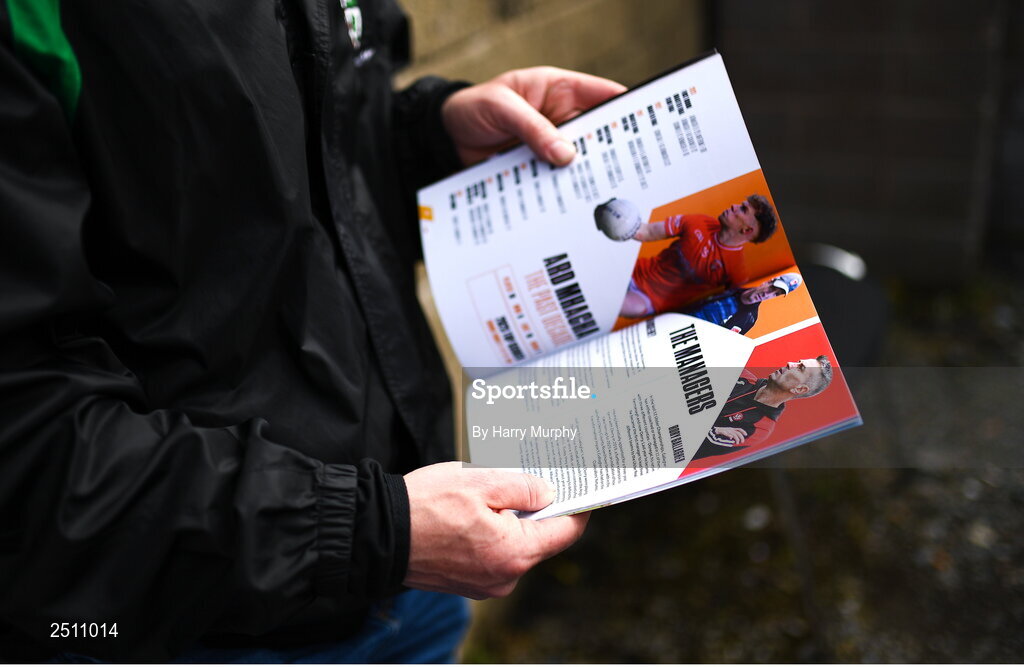 14 May 2023; The match programme showing a picture of former Derry manager Rory Gallagher before the Ulster GAA Football Senior Championship Final match between Armagh and Derry at St Tiernach’s Park in Clones, Monaghan. Photo by Harry Murphy/Sportsfile