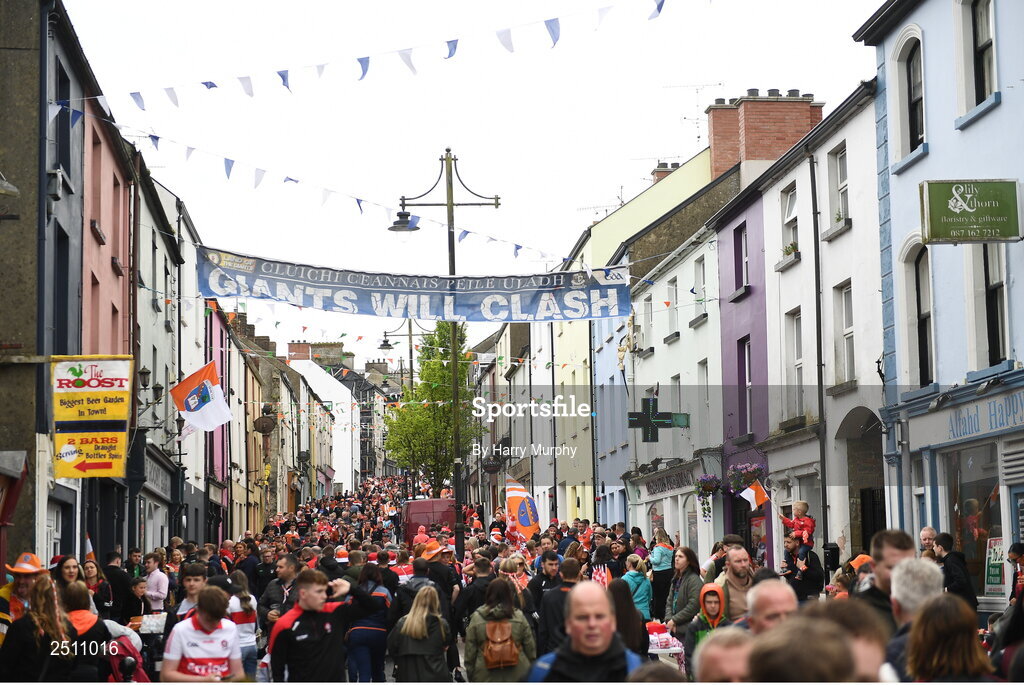 14 May 2023; Supporters walk down Fermanagh road before the Ulster GAA Football Senior Championship Final match between Armagh and Derry at St Tiernach’s Park in Clones, Monaghan. Photo by Harry Murphy/Sportsfile