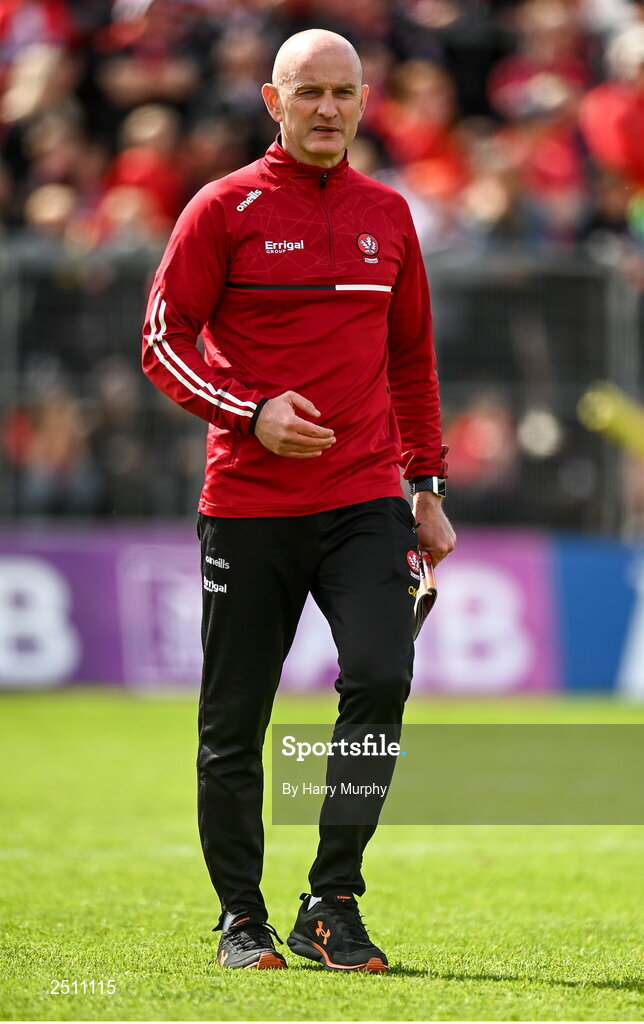 14 May 2023; Derry interim manager Ciaran Meenagh before the Ulster GAA Football Senior Championship Final match between Armagh and Derry at St Tiernach’s Park in Clones, Monaghan. Photo by Harry Murphy/Sportsfile