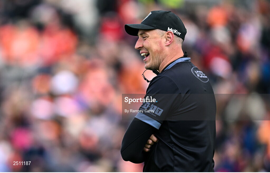14 May 2023; Armagh coach Kieran Donaghy during the Ulster GAA Football Senior Championship Final match between Armagh and Derry at St Tiernach’s Park in Clones, Monaghan. Photo by Ramsey Cardy/Sportsfile