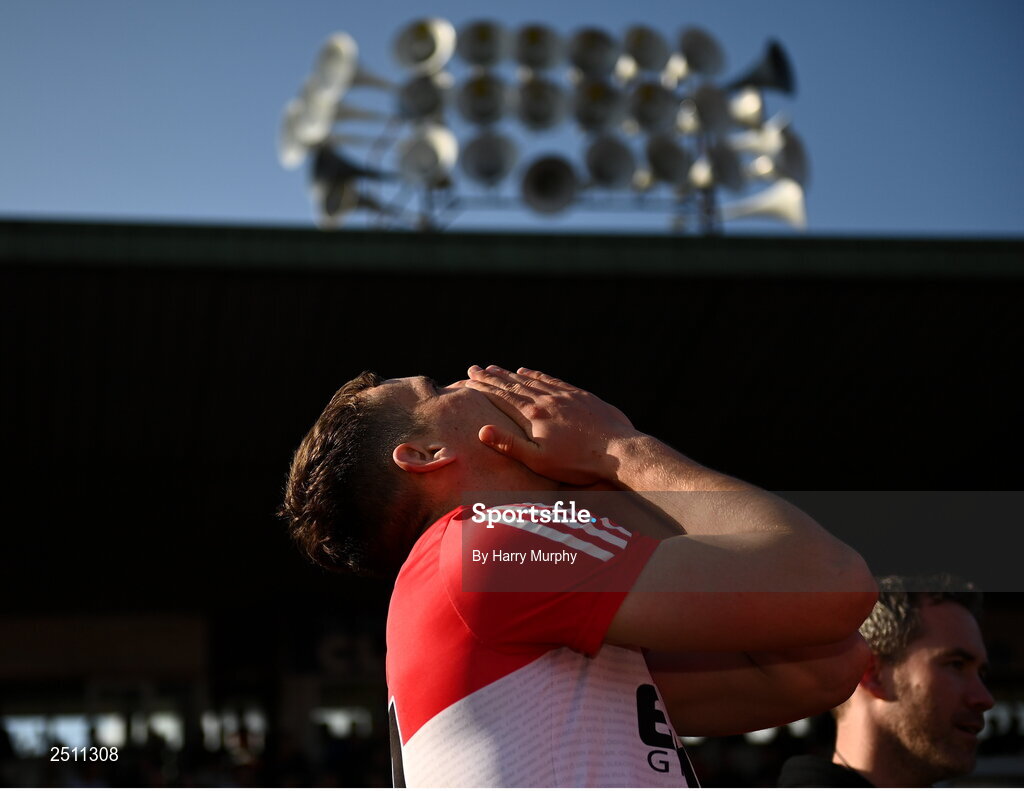 14 May 2023; Shane McGuigan of Derry after his side's victory in the Ulster GAA Football Senior Championship Final match between Armagh and Derry at St Tiernach’s Park in Clones, Monaghan. Photo by Harry Murphy/Sportsfile