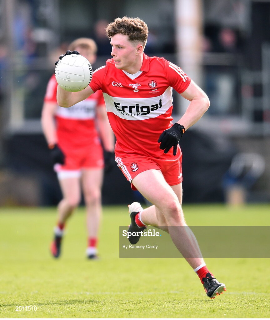 14 May 2023; Eoghan McEvoy of Derry during the Ulster GAA Football Senior Championship Final match between Armagh and Derry at St Tiernach’s Park in Clones, Monaghan. Photo by Ramsey Cardy/Sportsfile