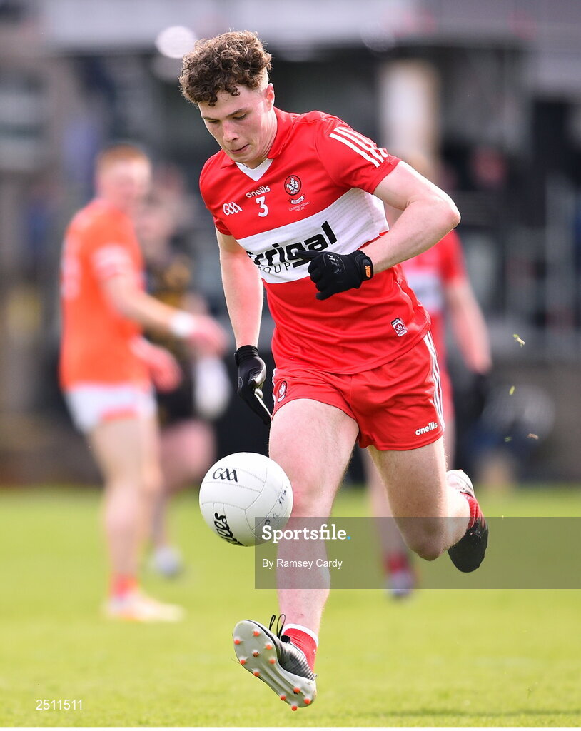 14 May 2023; Eoghan McEvoy of Derry during the Ulster GAA Football Senior Championship Final match between Armagh and Derry at St Tiernach’s Park in Clones, Monaghan. Photo by Ramsey Cardy/Sportsfile