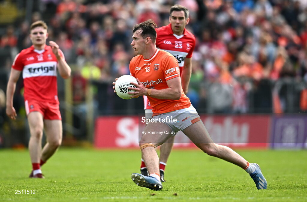 14 May 2023; Barry McCambridge of Armagh during the Ulster GAA Football Senior Championship Final match between Armagh and Derry at St Tiernach’s Park in Clones, Monaghan. Photo by Ramsey Cardy/Sportsfile