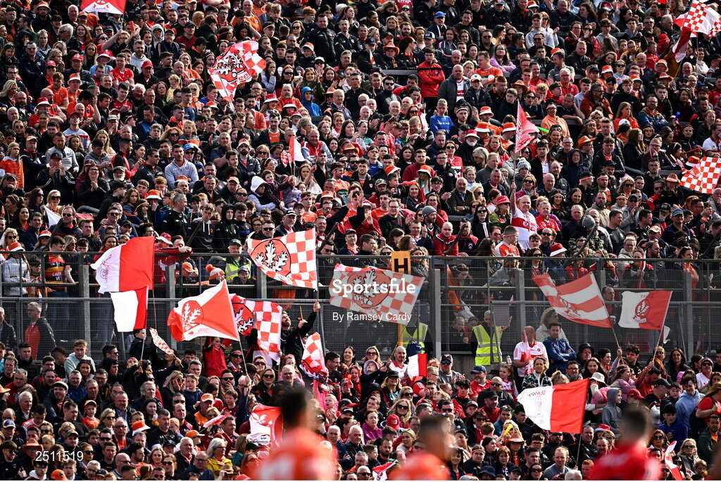 14 May 2023; Supporters during the Ulster GAA Football Senior Championship Final match between Armagh and Derry at St Tiernach’s Park in Clones, Monaghan. Photo by Ramsey Cardy/Sportsfile