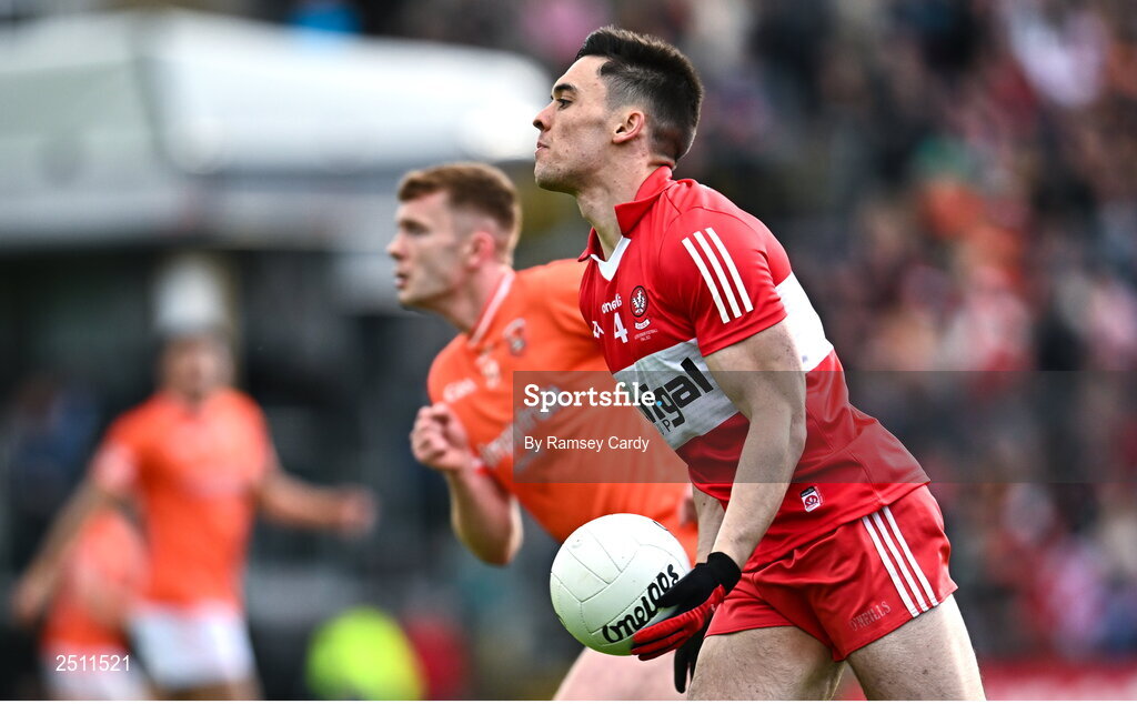 14 May 2023; Conor McCluskey of Derry during the Ulster GAA Football Senior Championship Final match between Armagh and Derry at St Tiernach’s Park in Clones, Monaghan. Photo by Ramsey Cardy/Sportsfile