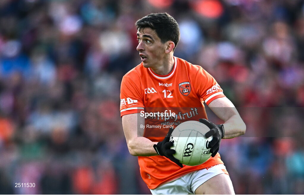 14 May 2023; Rory Grugan of Armagh during the Ulster GAA Football Senior Championship Final match between Armagh and Derry at St Tiernach’s Park in Clones, Monaghan. Photo by Ramsey Cardy/Sportsfile