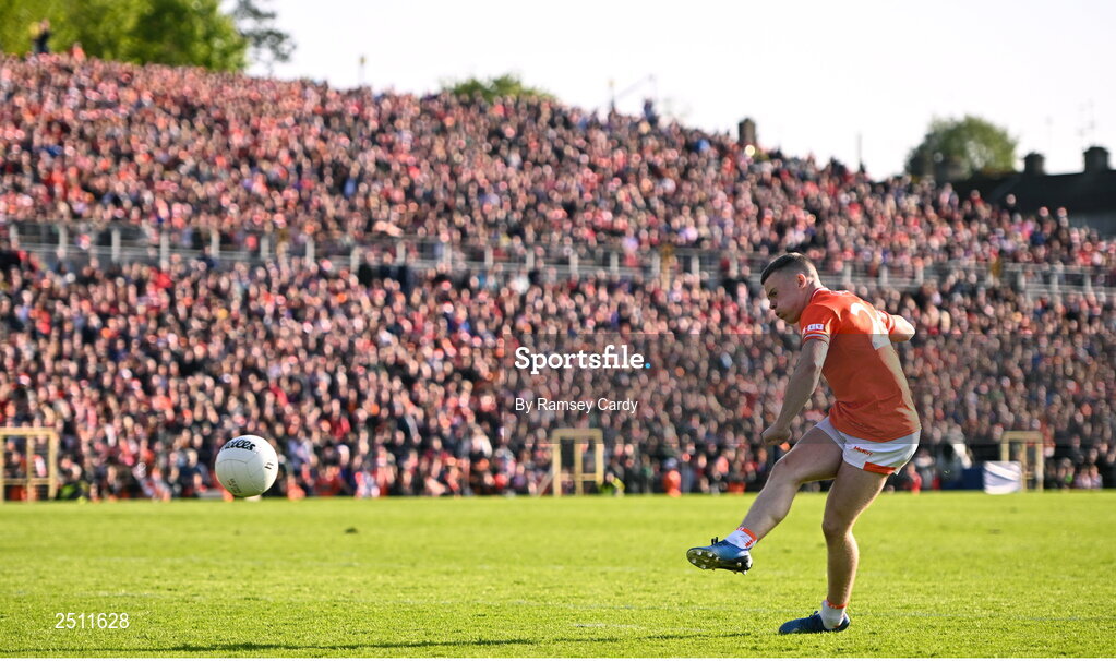 14 May 2023; Aidan Nugent of Armagh during the penalty shoot-out in the Ulster GAA Football Senior Championship Final match between Armagh and Derry at St Tiernach’s Park in Clones, Monaghan.  Photo by Ramsey Cardy/Sportsfile