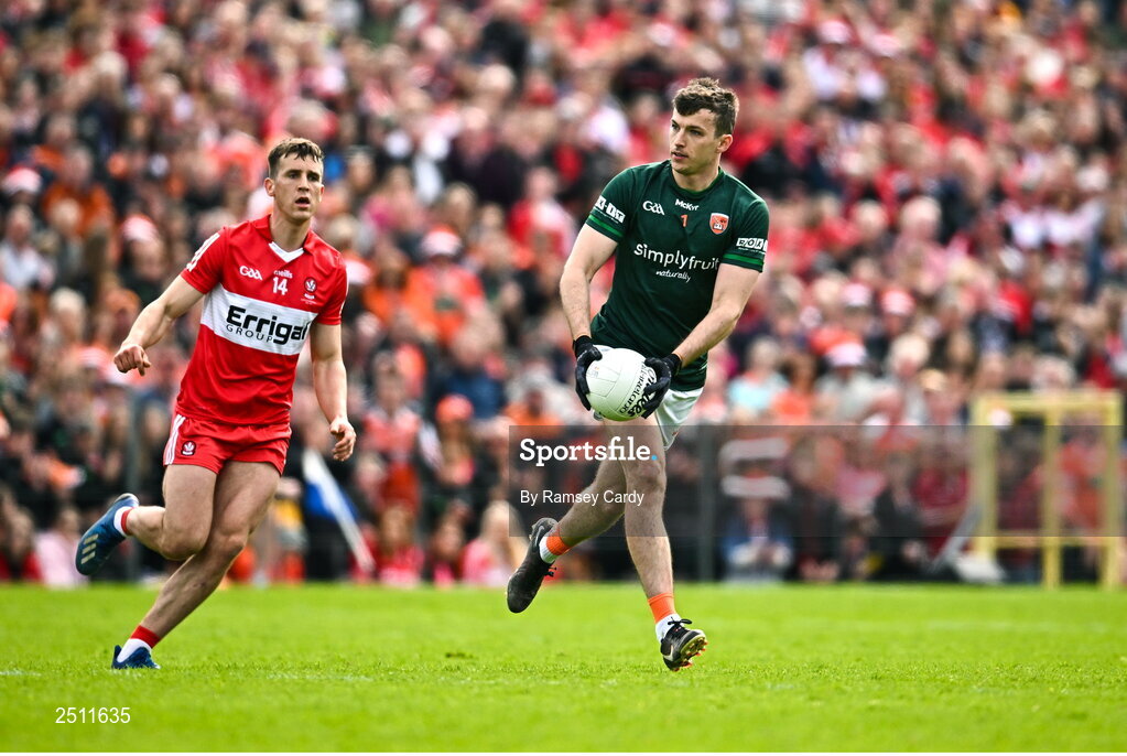 14 May 2023; Armagh goalkeeper Ethan Rafferty during the Ulster GAA Football Senior Championship Final match between Armagh and Derry at St Tiernach’s Park in Clones, Monaghan. Photo by Ramsey Cardy/Sportsfile