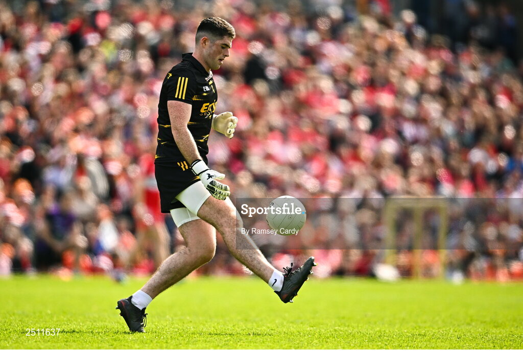 14 May 2023; Derry goalkeeper Odhran Lynch during the Ulster GAA Football Senior Championship Final match between Armagh and Derry at St Tiernach’s Park in Clones, Monaghan. Photo by Ramsey Cardy/Sportsfile