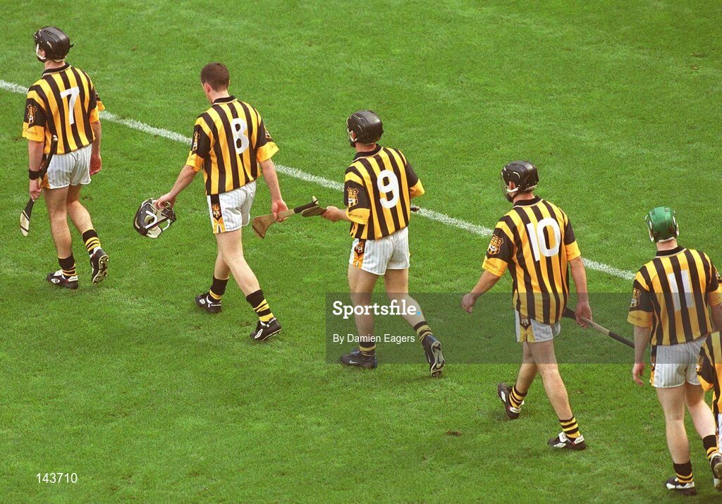 14 September 2003; Kilkenny players J.J Delaney, Derek Lyng, Paddy Mullally, John Hoyne and Henry Shefflin pictured during the pre-match parade. Guinness All-Ireland Senior Hurling Championship Final, Kilkenny v Cork, Croke Park, Dublin. Picture credit; Damien Eagers / SPORTSFILE