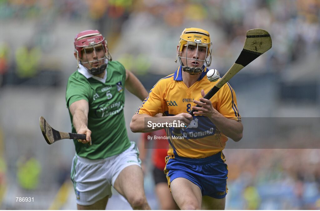 18 August 2013; Colm Galvin, Clare, in action against Paudie O'Brien, Limerick. GAA Hurling All-Ireland Senior Championship, Semi-Final, Limerick v Clare, Croke Park, Dublin. Picture credit: Brendan Moran / SPORTSFILE