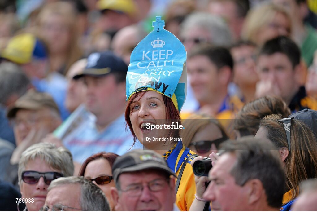 18 August 2013; A Clare supporter looks on during the game. GAA Hurling All-Ireland Senior Championship, Semi-Final, Limerick v Clare, Croke Park, Dublin. Picture credit: Brendan Moran / SPORTSFILE