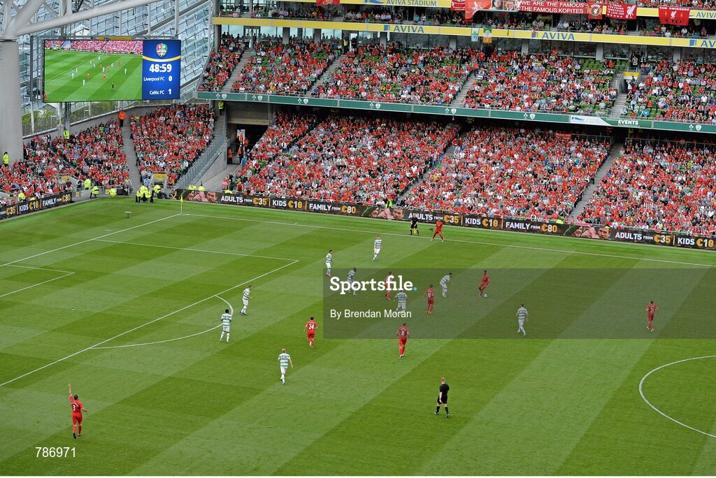 10 August 2013; A general view of the action between Liverpool XI and Glasgow Celtic XI. Dublin Decider, Liverpool XI v Glasgow Celtic XI, Aviva Stadium, Lansdowne Road, Dublin. Picture credit: Brendan Moran / SPORTSFILE