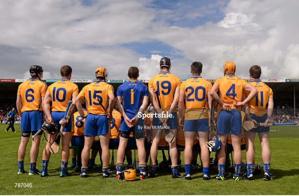 28 July 2013; The Clare team stand for the team photograph. GAA Hurling All-Ireland Senior Championship, Quarter-Final, Galway v Clare, Semple Stadium, Thurles, Co. Tipperary. Picture credit: Ray McManus / SPORTSFILE