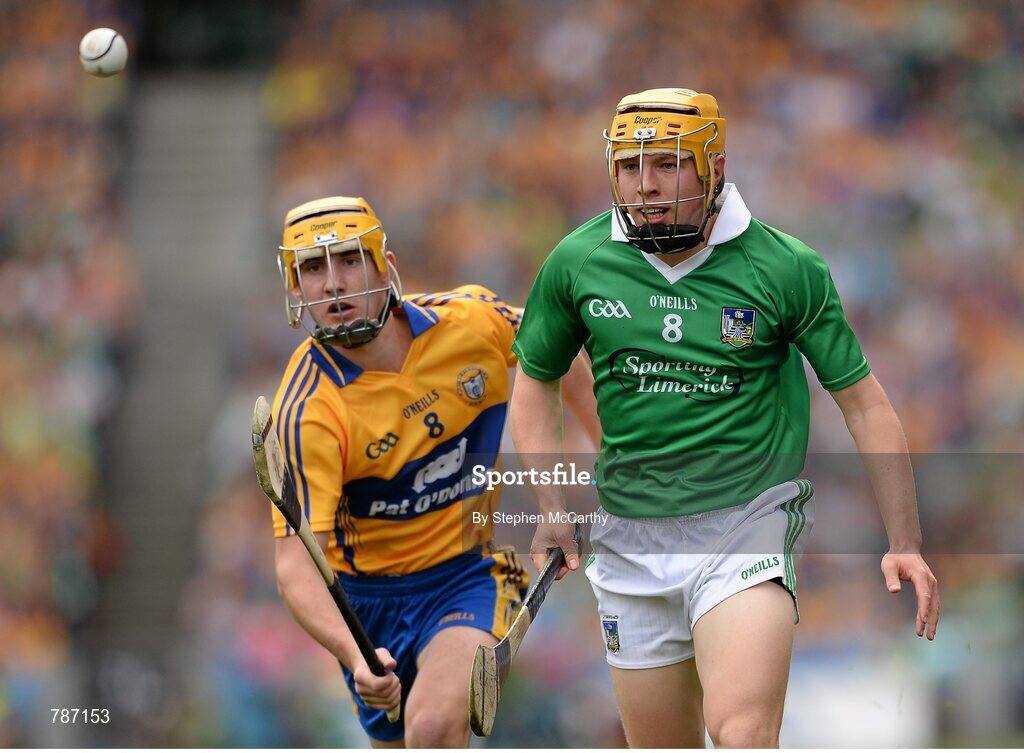 18 August 2013; Paul Browne, Limerick, in action against Colm Galvin, Clare. GAA Hurling All-Ireland Senior Championship, Semi-Final, Limerick v Clare, Croke Park, Dublin. Picture credit: Stephen McCarthy / SPORTSFILE