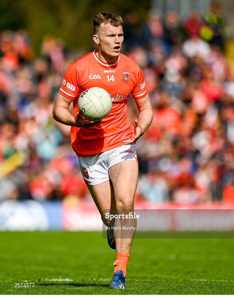 14 May 2023; Rian O'Neill of Armagh during the Ulster GAA Football Senior Championship Final match between Armagh and Derry at St Tiernach’s Park in Clones, Monaghan. Photo by Harry Murphy/Sportsfile