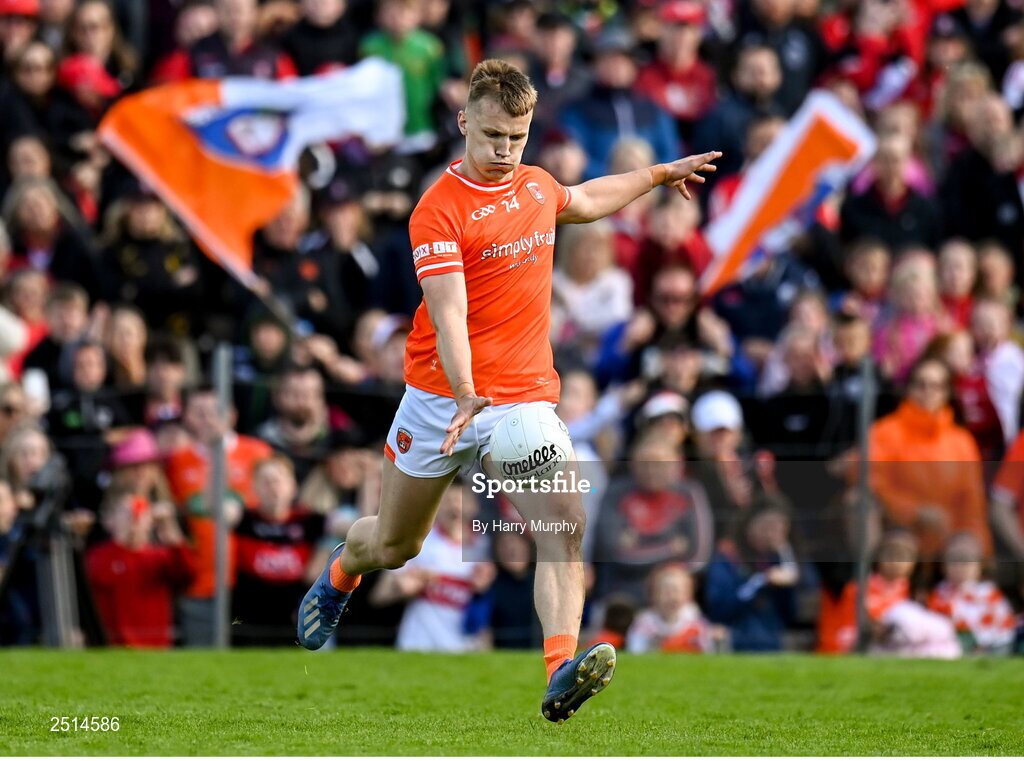 14 May 2023; Rian O'Neill of Armagh during the Ulster GAA Football Senior Championship Final match between Armagh and Derry at St Tiernach’s Park in Clones, Monaghan. Photo by Harry Murphy/Sportsfile