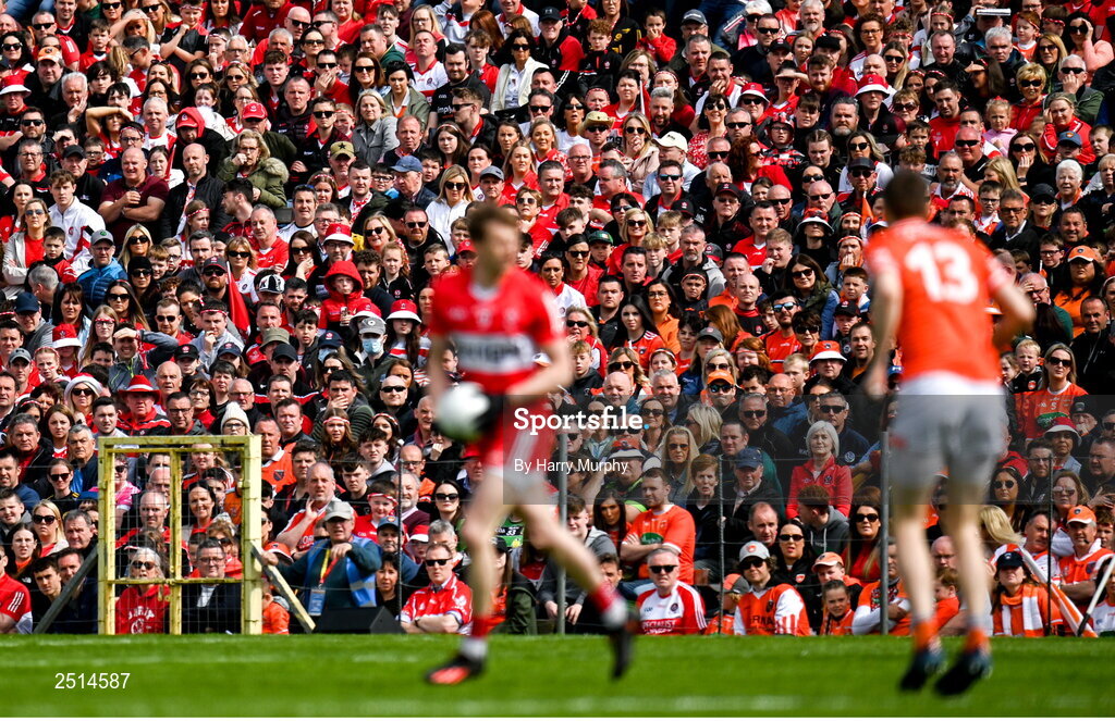 14 May 2023; Supporters look on during the Ulster GAA Football Senior Championship Final match between Armagh and Derry at St Tiernach’s Park in Clones, Monaghan. Photo by Harry Murphy/Sportsfile