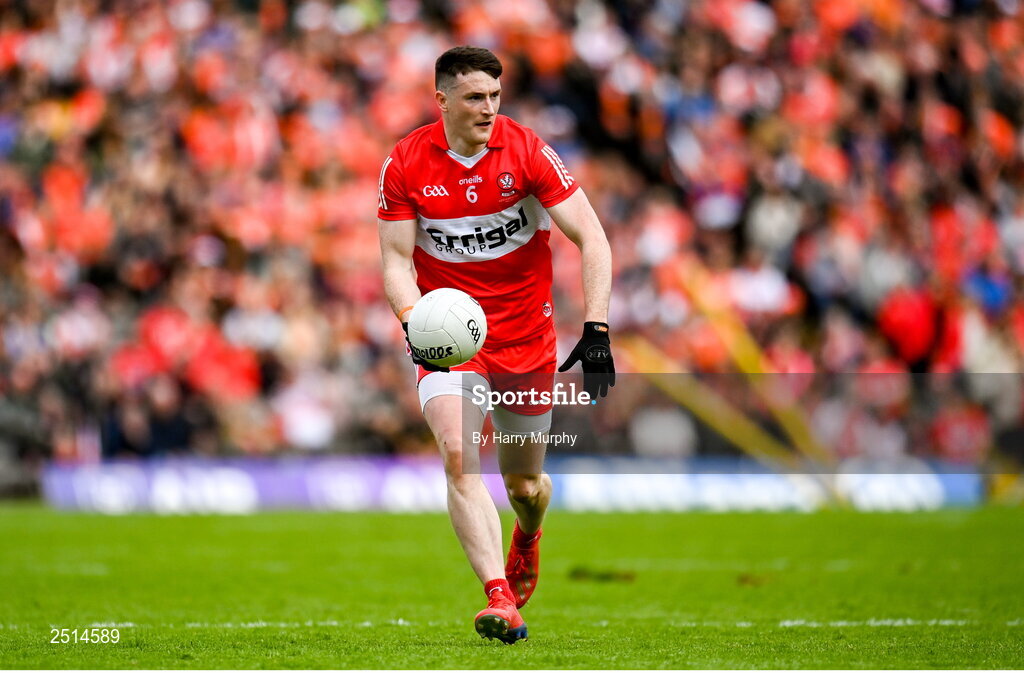 14 May 2023; Gareth McKinless of Derry during the Ulster GAA Football Senior Championship Final match between Armagh and Derry at St Tiernach’s Park in Clones, Monaghan. Photo by Harry Murphy/Sportsfile