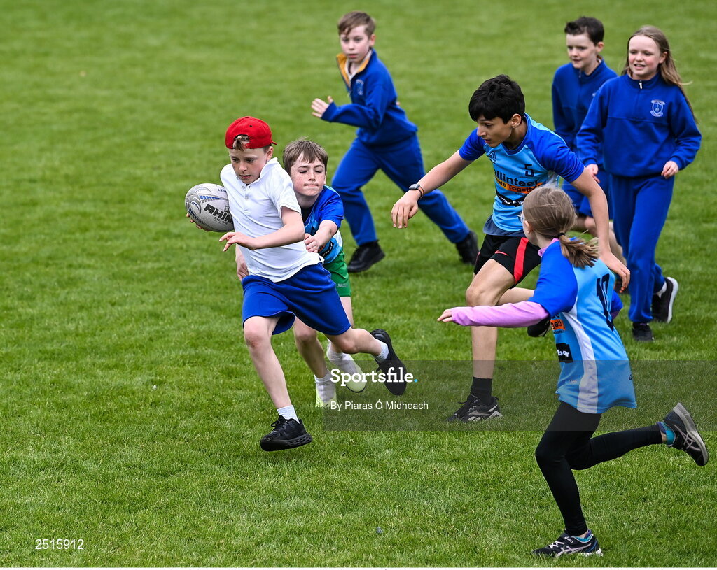 19 May 2023; Players during the Leinster Rugby DLR Region Primary School Blitz at Stillorgan Rathfarnham RFC in Dublin. Photo by Piaras Ó Mídheach/Sportsfile