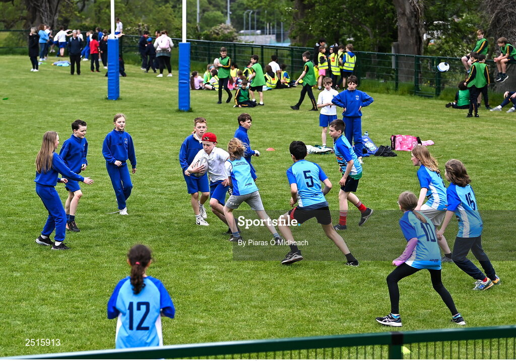 19 May 2023; Players during the Leinster Rugby DLR Region Primary School Blitz at Stillorgan Rathfarnham RFC in Dublin. Photo by Piaras Ó Mídheach/Sportsfile
