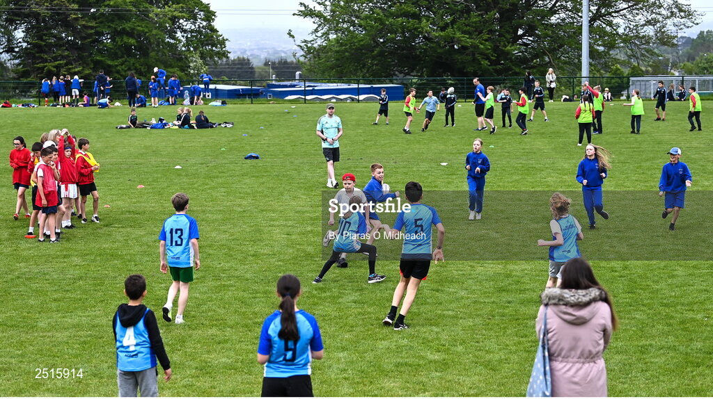 19 May 2023; Players during the Leinster Rugby DLR Region Primary School Blitz at Stillorgan Rathfarnham RFC in Dublin. Photo by Piaras Ó Mídheach/Sportsfile